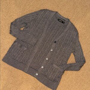 Lauren Ralph Lauren Twin Set Cardigan in Metallic Silver Cable-Knit